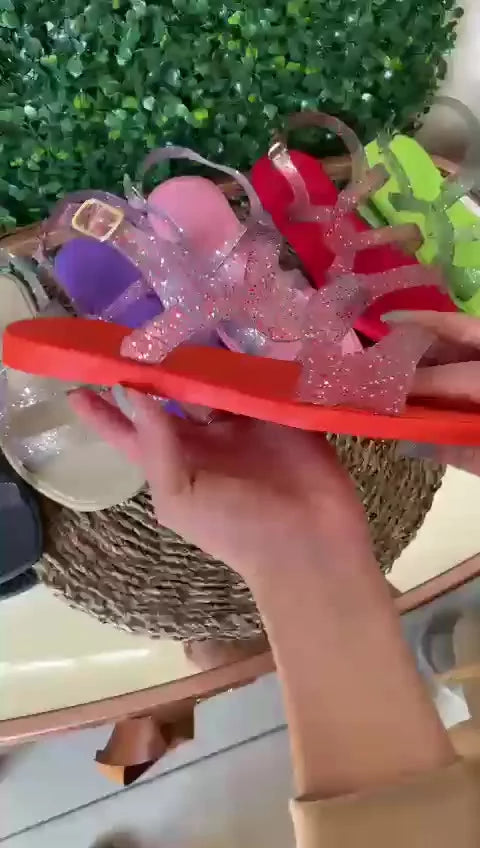 Sandália Feminina Papete Birken Brilho Glitter Percata Rasteirinha