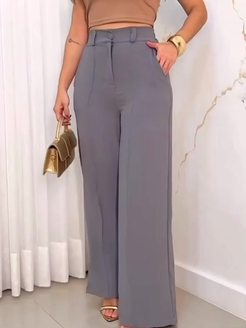 Calça GG Feminina Pantalona Wide Leg Duna com Botão Tendência 2025