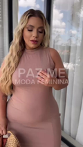 Vestido Midi PAZME Plus Size Regata Larga C/ Fenda Frontal