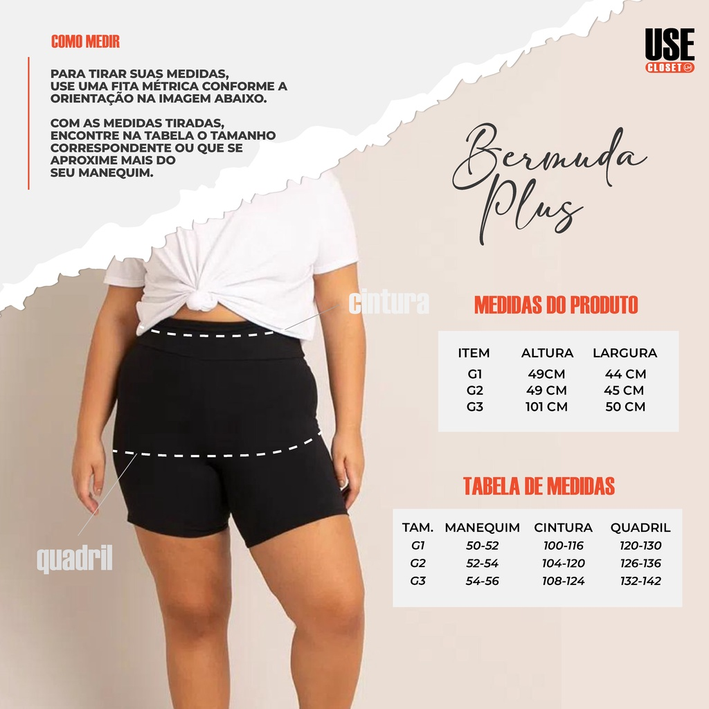 Kit C/2 Bermudas Plus Size Feminina Short Ciclista Roupa de Academia Fitness Bermuda Cós Alto