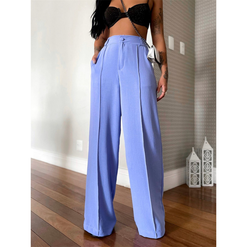 Calça GG Feminina Pantalona Wide Leg Duna com Botão Tendência 2025