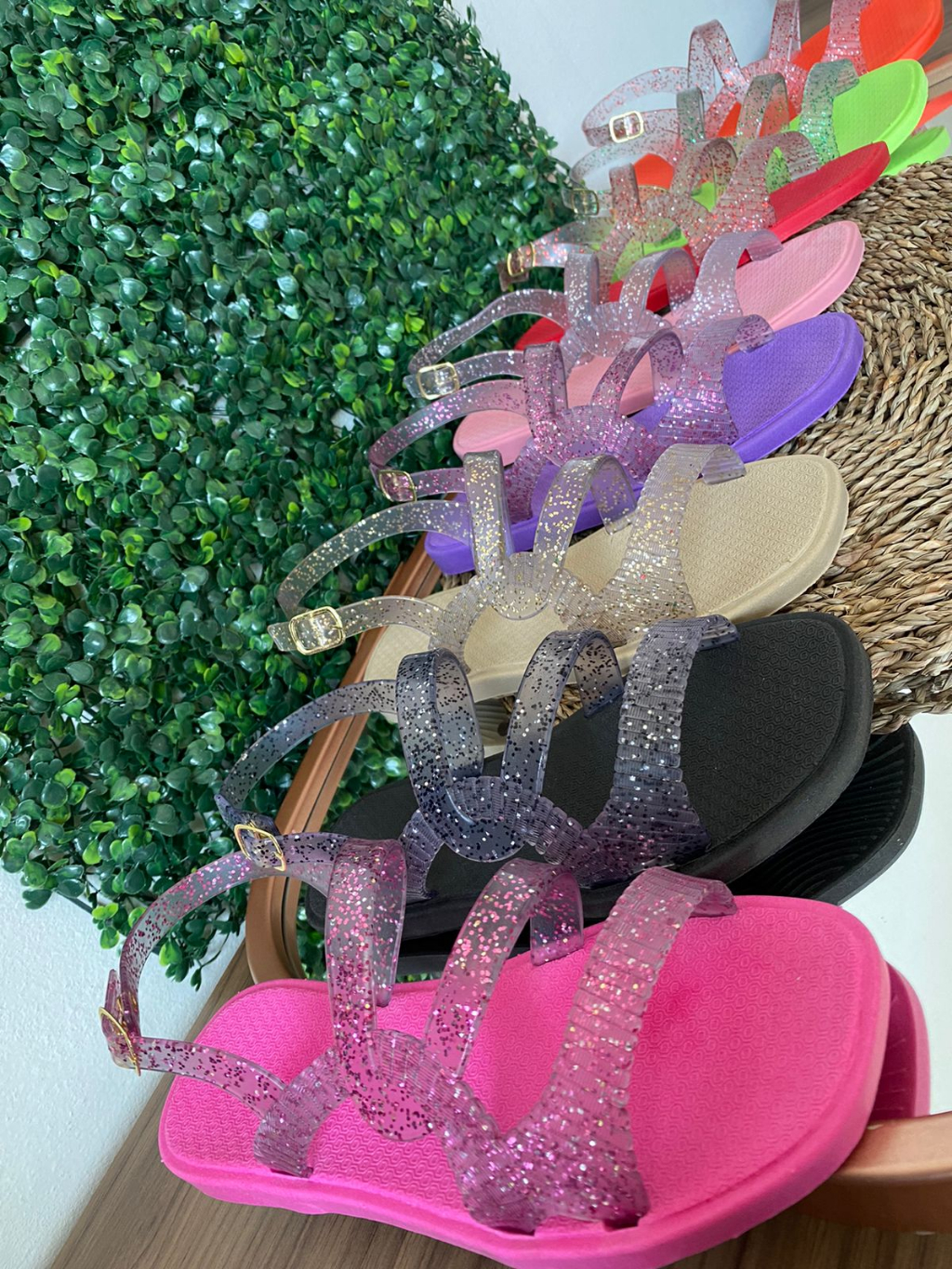 Sandália Feminina Papete Birken Brilho Glitter Percata Rasteirinha