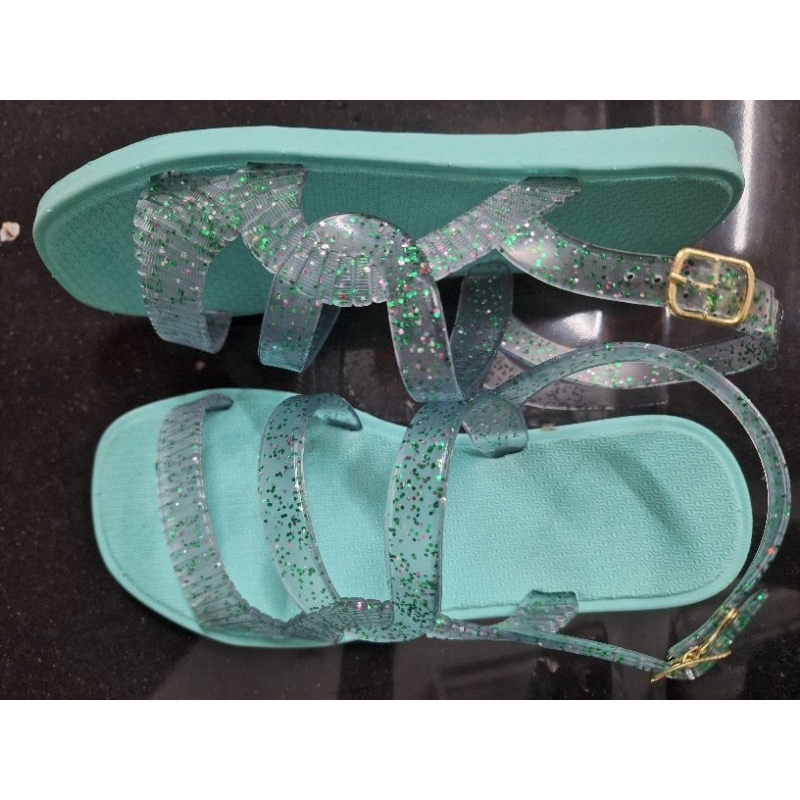Sandália Feminina Papete Tipo Birken Brilho Glitter Percata Rasteirinha