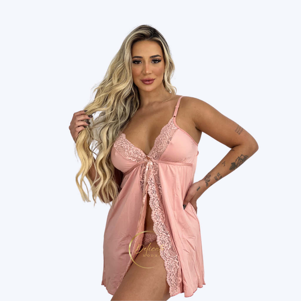 Camisola Renda Aberta com Calcinha Fio Brinde | Sensual | Noite Romântica