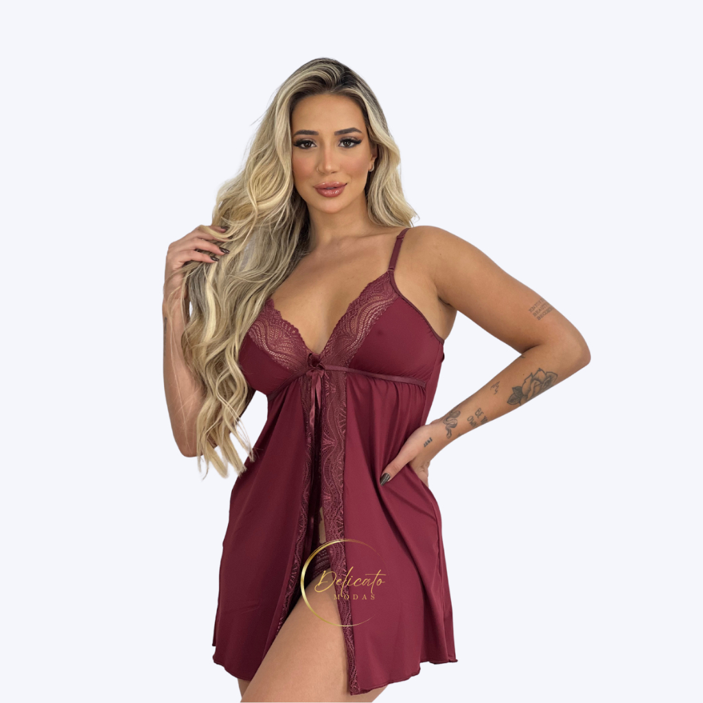 Camisola Renda Aberta com Calcinha Fio Brinde | Sensual | Noite Romântica