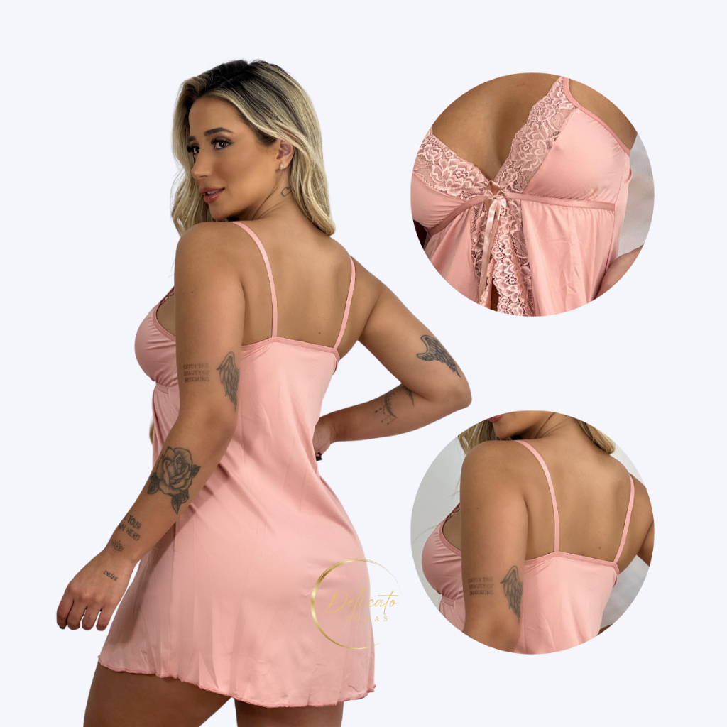 Camisola Renda Aberta com Calcinha Fio Brinde | Sensual | Noite Romântica