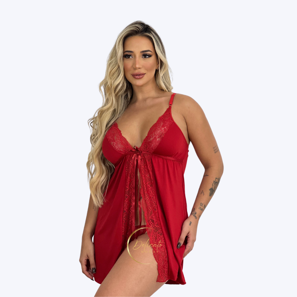 Camisola Renda Aberta com Calcinha Fio Brinde | Sensual | Noite Romântica