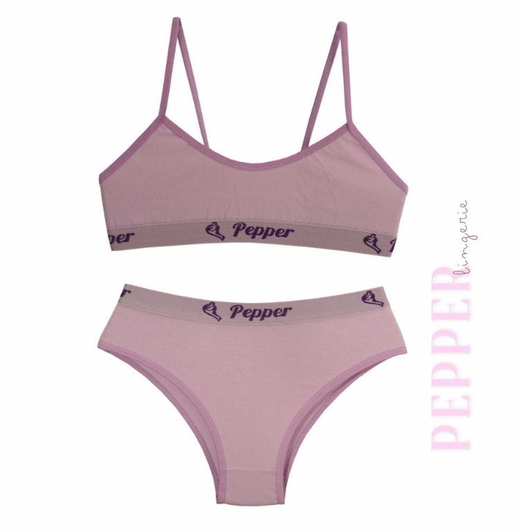 Kit 5 Conjuntos Juvenil para Pré Adolescente Lisos Calcinha e Sutiã Algodão 8% - PEPPER LINGERIE