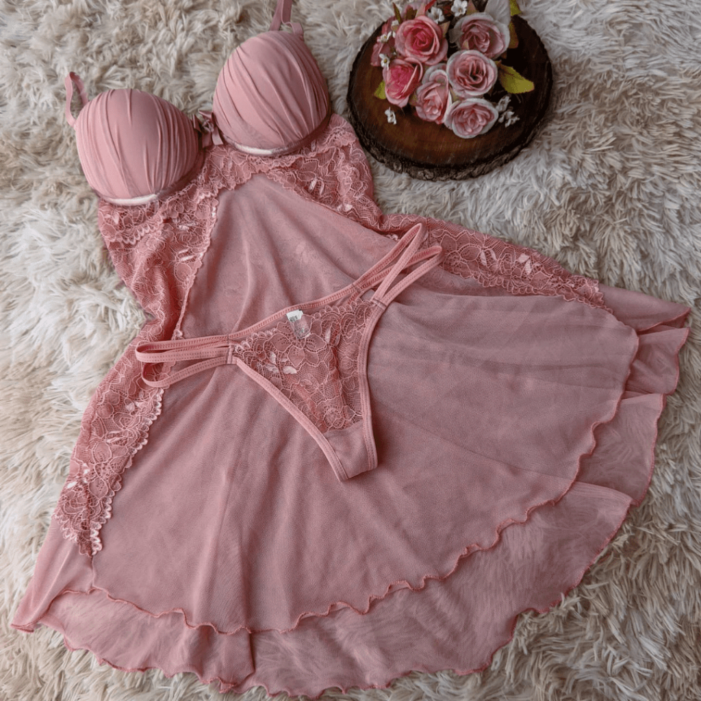 Camisola com Bojo confortavel Calcinha Fio dental sensual e Leve Pijama Feminino Langerie Soutien Camisolas