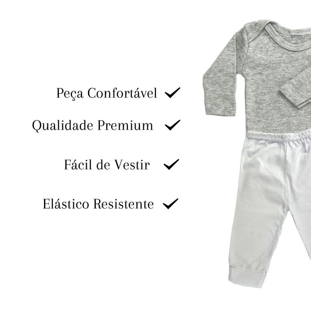 kit 4 peças mijão calça e body manga longa infantil bebe masculino e feminino