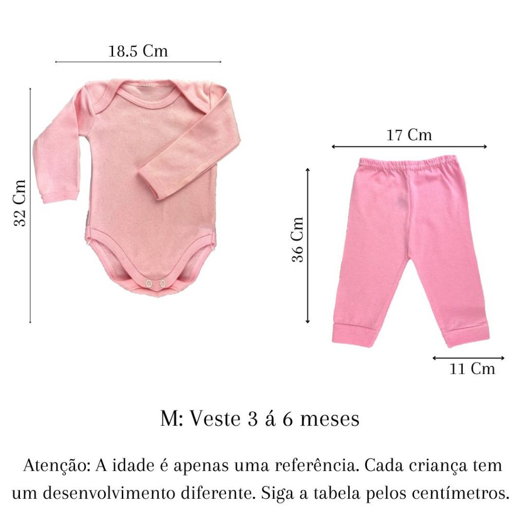 kit 4 peças mijão calça e body manga longa infantil bebe masculino e feminino