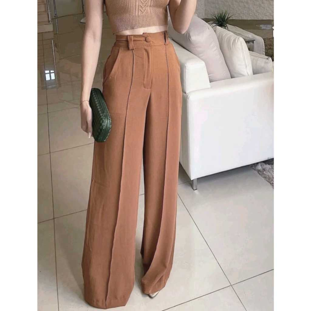 Calça GG Feminina Pantalona Wide Leg Duna com Botão Tendência 2025