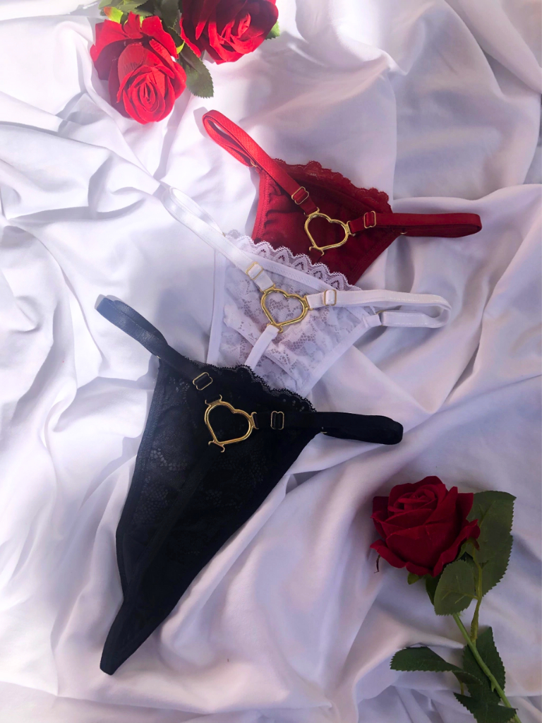 Kit 10 Calcinhas Tanga Fio Dental Sexy Lingerie com Coração Regulagem Feminino