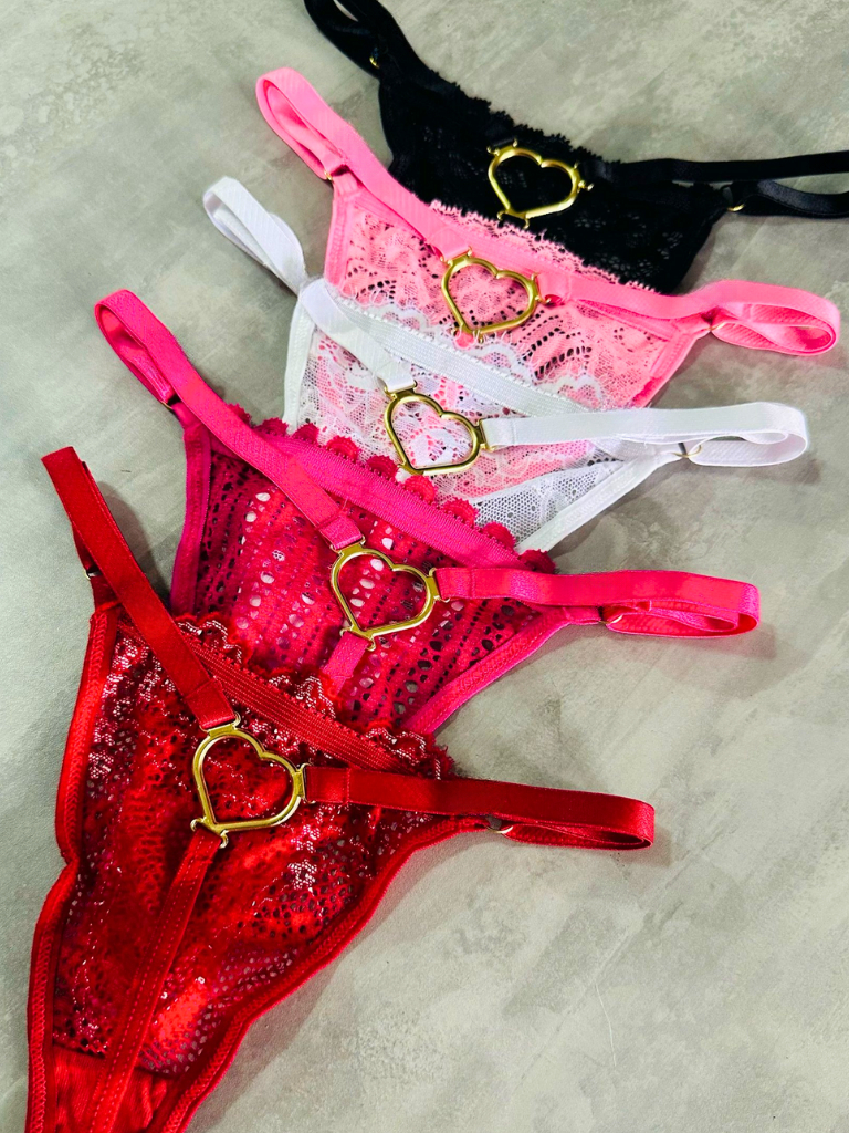 Kit 10 Calcinhas Tanga Fio Dental Sexy Lingerie com Coração Regulagem Feminino