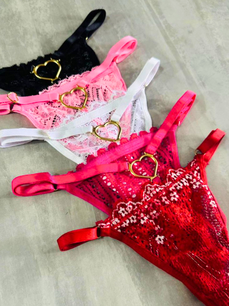 Kit 10 Calcinhas Tanga Fio Dental Sexy Lingerie com Coração Regulagem Feminino