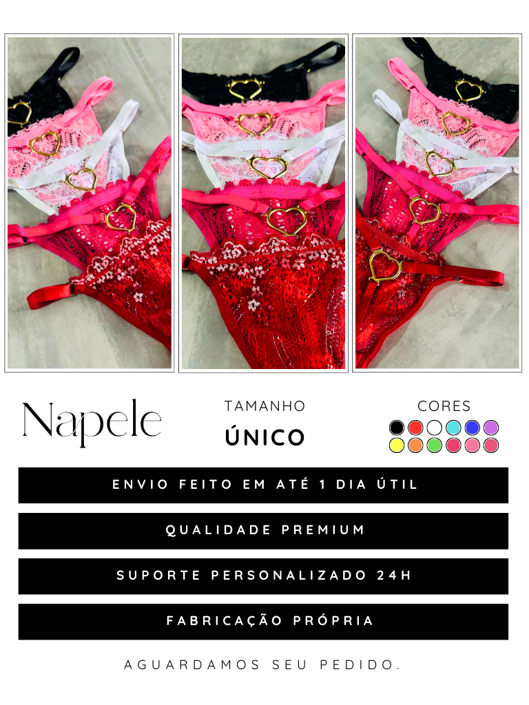 Kit 10 Calcinhas Tanga Fio Dental Sexy Lingerie com Coração Regulagem Feminino