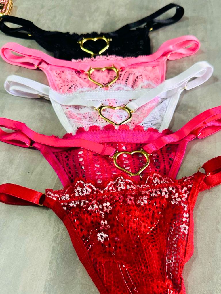 Kit 10 Calcinhas Tanga Fio Dental Sexy Lingerie com Coração Regulagem Feminino