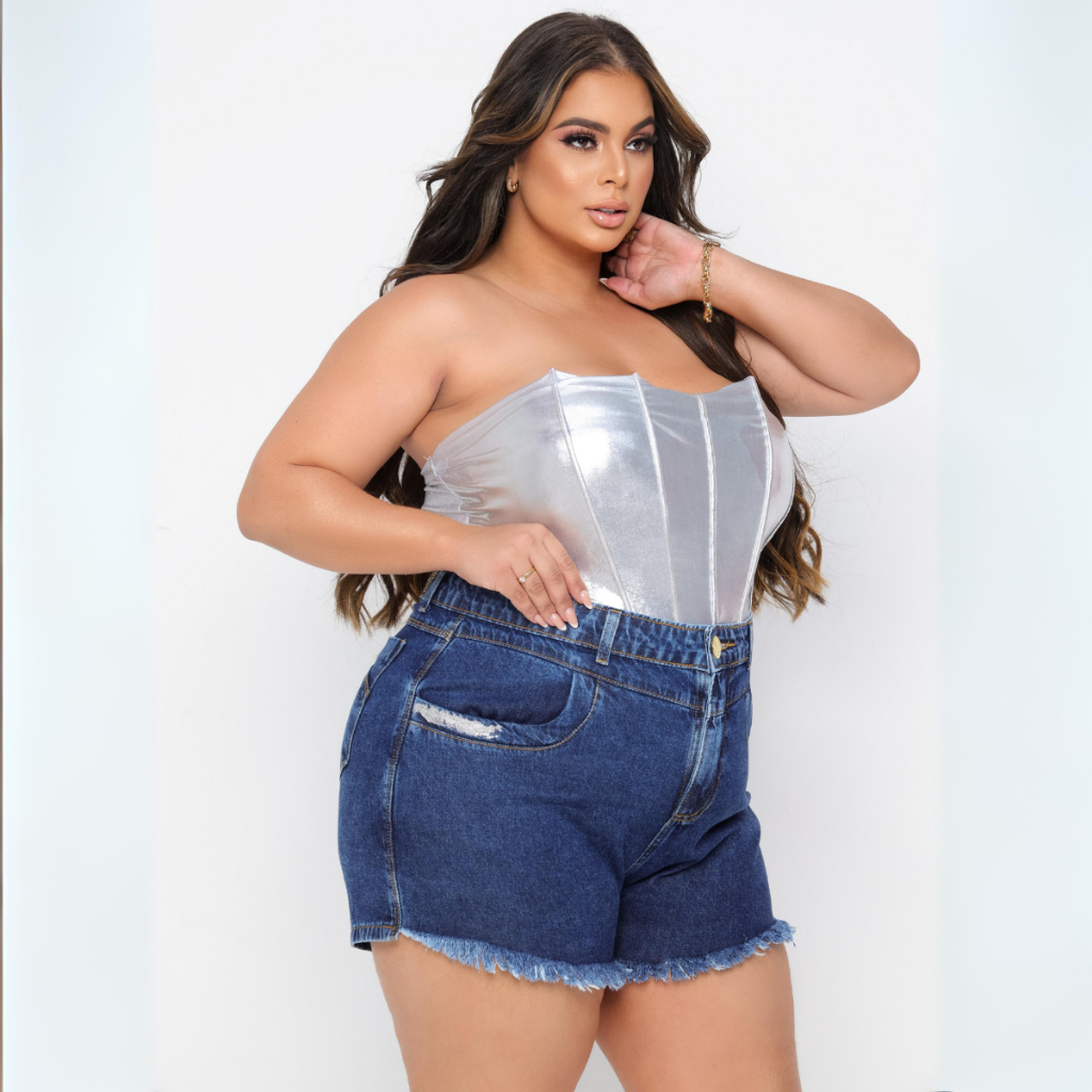 Short Jeans Plus Size Feminino Cós Alto 100% Algodao ( Não estica )