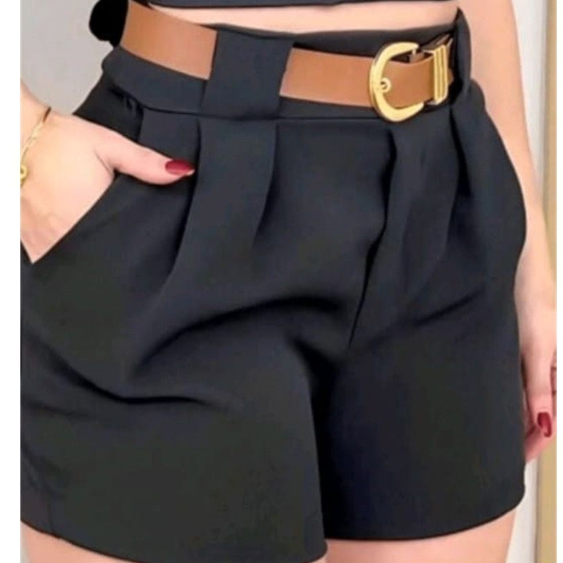 Short Feminino Social Com CINTO e BOLSOS Cintura Alta PROMOÇÃO P ao GG
