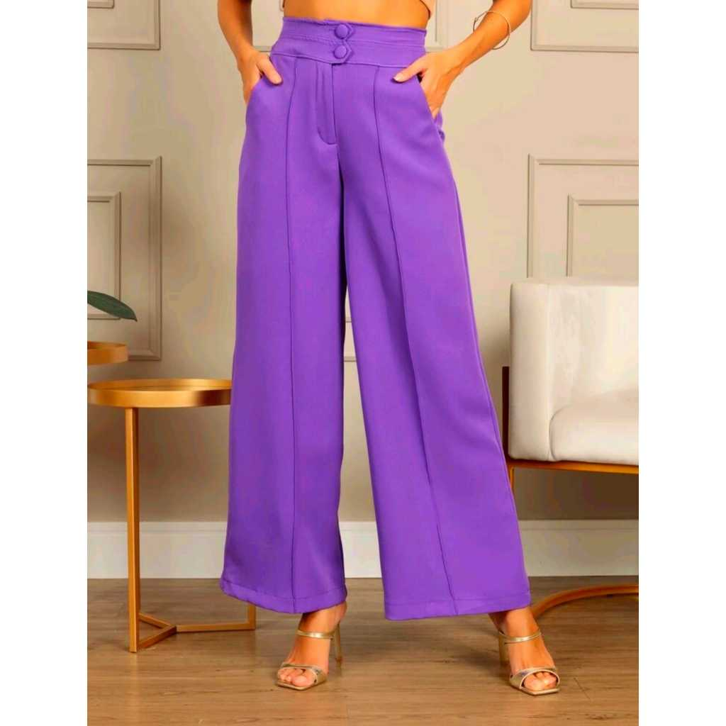 Calça GG Feminina Pantalona Wide Leg Duna com Botão Tendência 2025