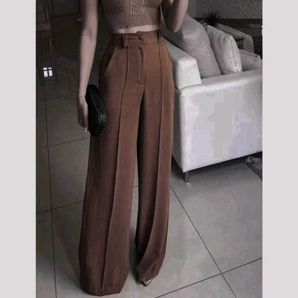 Calça GG Feminina Pantalona Wide Leg Duna com Botão Tendência 2025