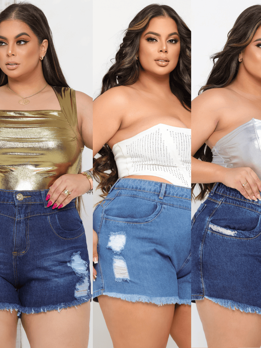 Short Jeans Plus Size Feminino Cós Alto 100% Algodao ( Não estica )