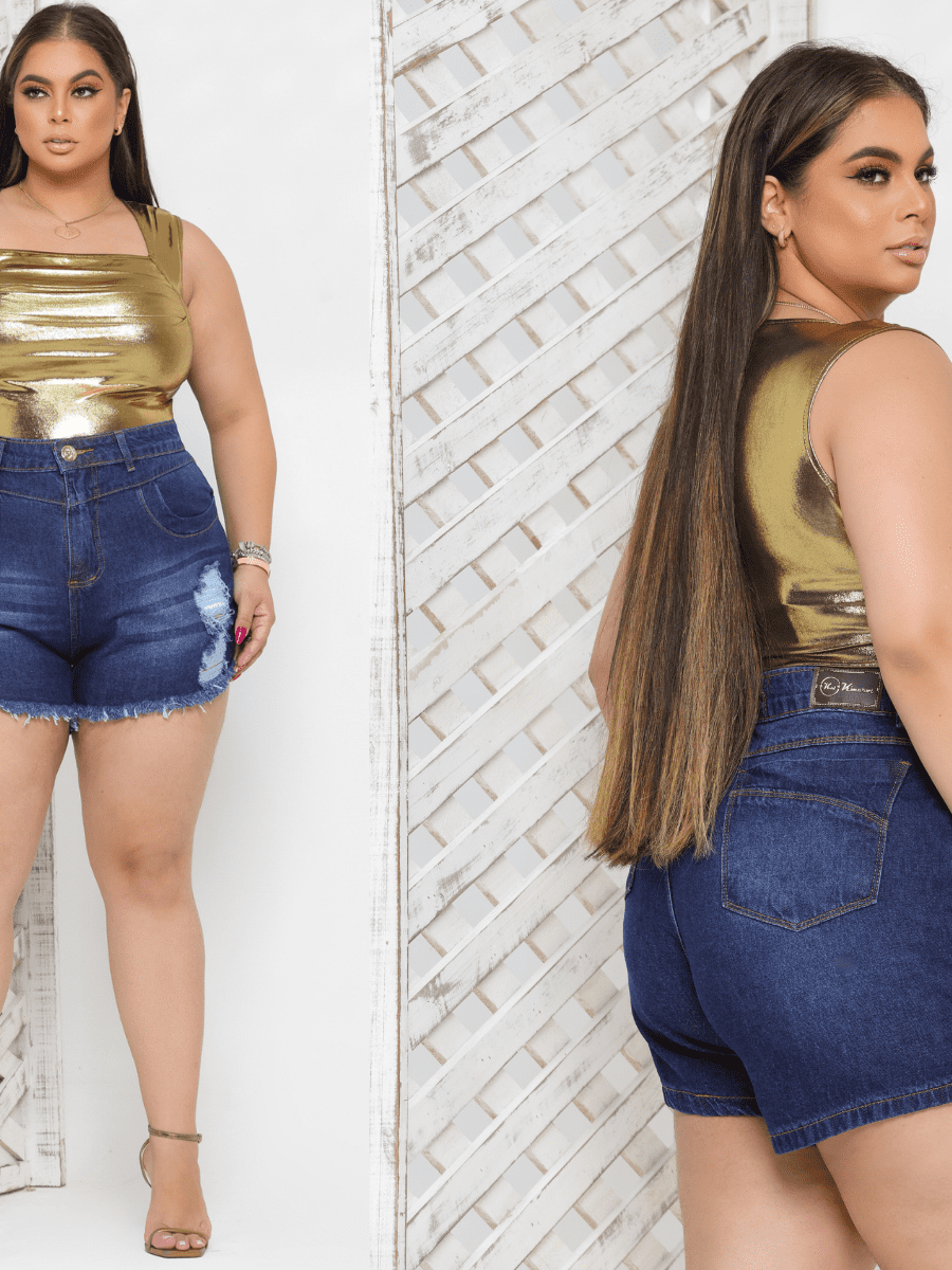 Short Jeans Plus Size Feminino Cós Alto 100% Algodao ( Não estica )