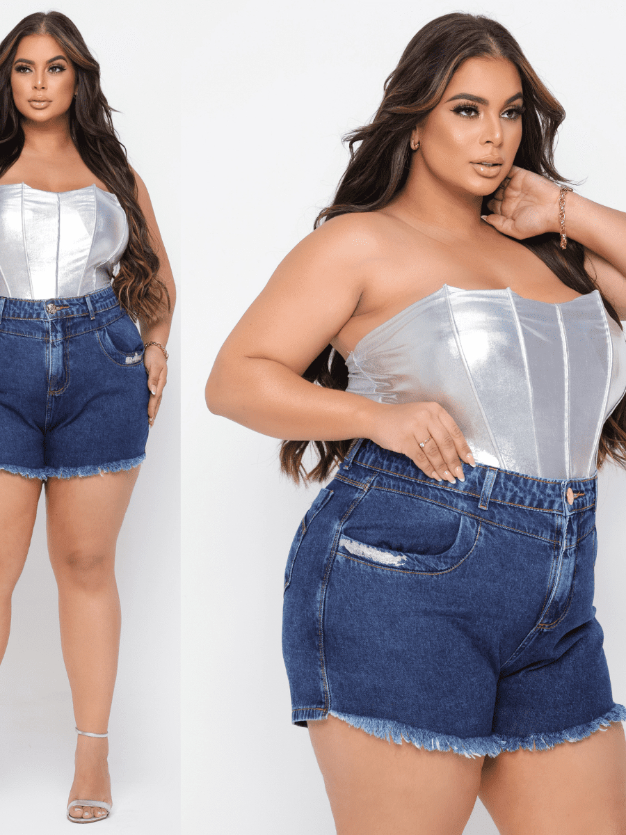 Short Jeans Plus Size Feminino Cós Alto 100% Algodao ( Não estica )