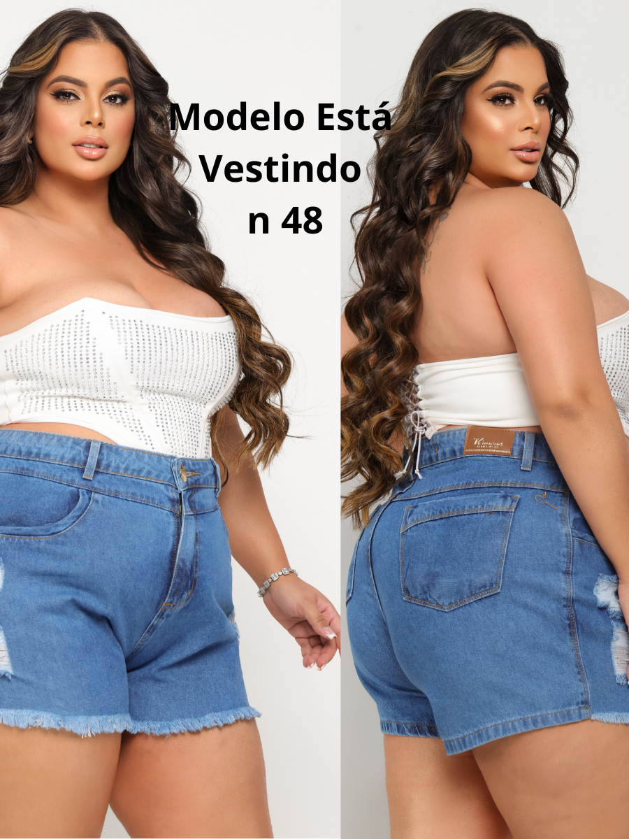 Short Jeans Plus Size Feminino Cós Alto 100% Algodao ( Não estica )
