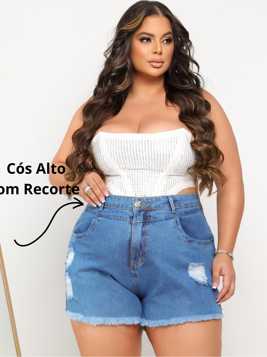 Short Jeans Plus Size Feminino Cós Alto 100% Algodao ( Não estica )