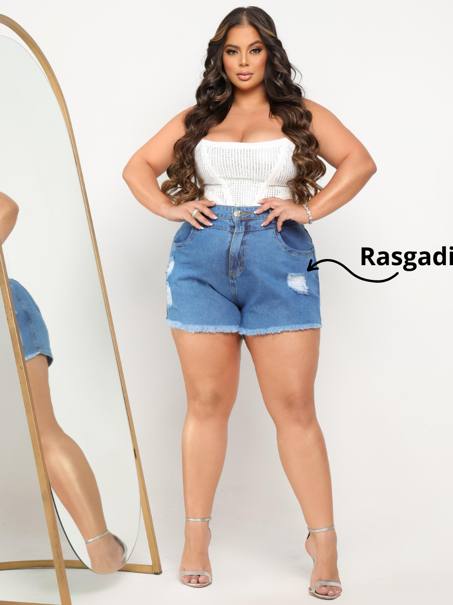 Short Jeans Plus Size Feminino Cós Alto 100% Algodao ( Não estica )