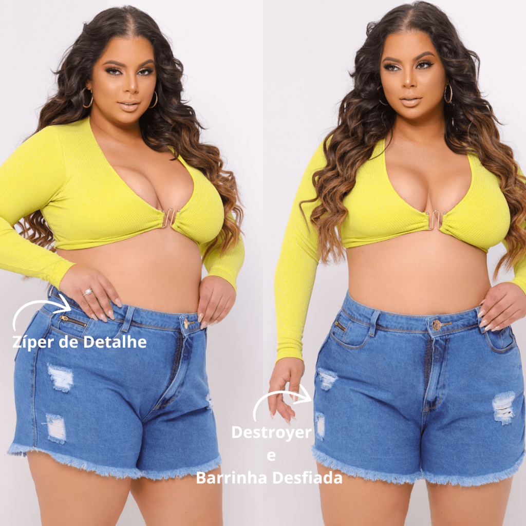 Short Jeans Plus Size Feminino Cós Alto 100% Algodao ( Não estica )