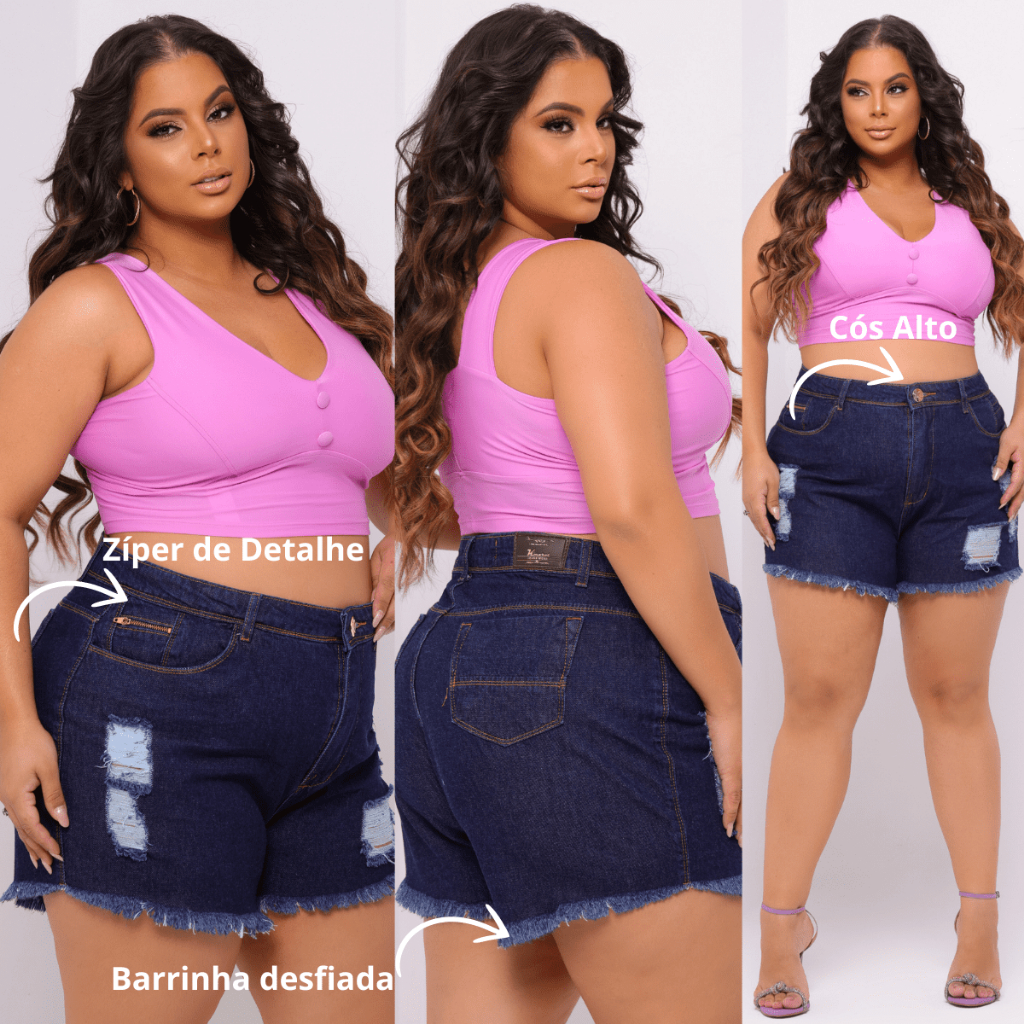 Short Jeans Plus Size Feminino Cós Alto 100% Algodao ( Não estica )