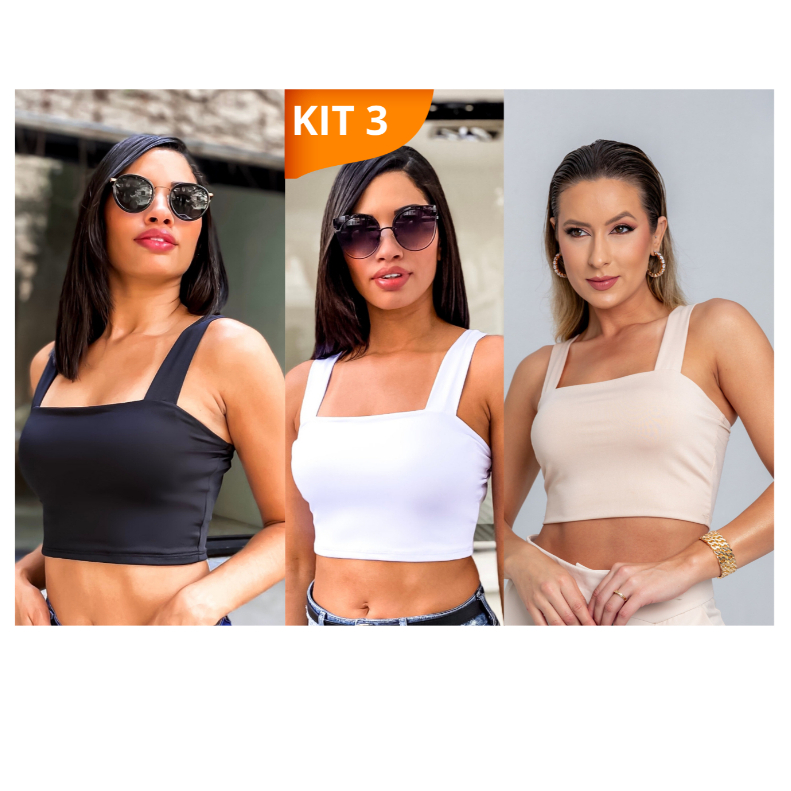 KIT 3: Cropped Alça Grossa Suplex - Várias Combinações