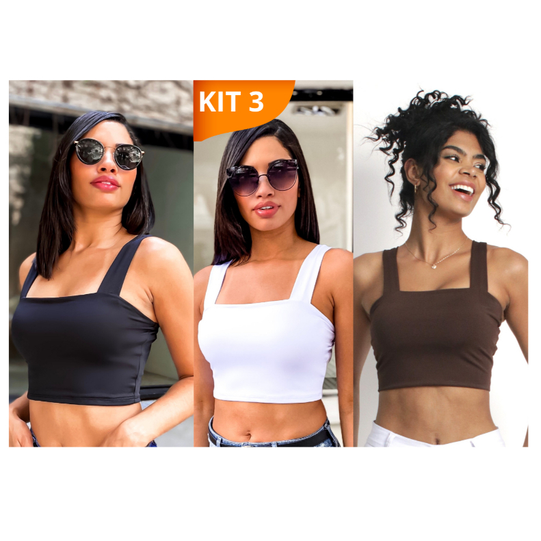 KIT 3: Cropped Alça Grossa Suplex - Várias Combinações