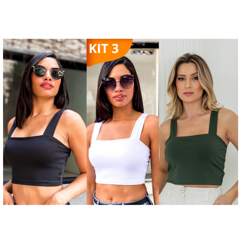 KIT 3: Cropped Alça Grossa Suplex - Várias Combinações