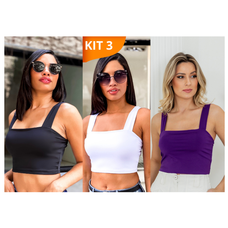 KIT 3: Cropped Alça Grossa Suplex - Várias Combinações