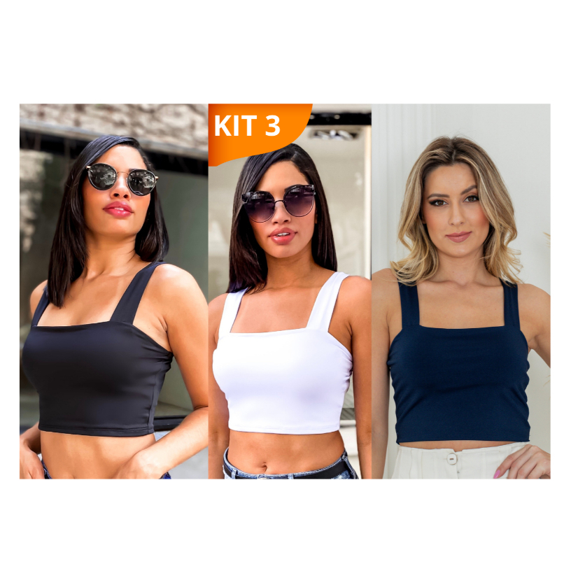 KIT 3: Cropped Alça Grossa Suplex - Várias Combinações