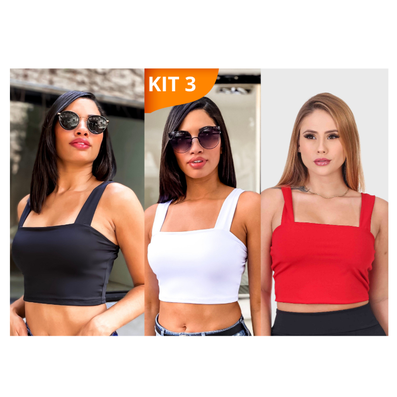 KIT 3: Cropped Alça Grossa Suplex - Várias Combinações