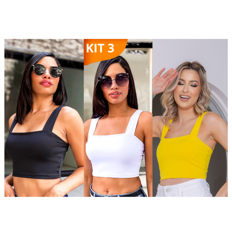 KIT 3: Cropped Alça Grossa Suplex - Várias Combinações