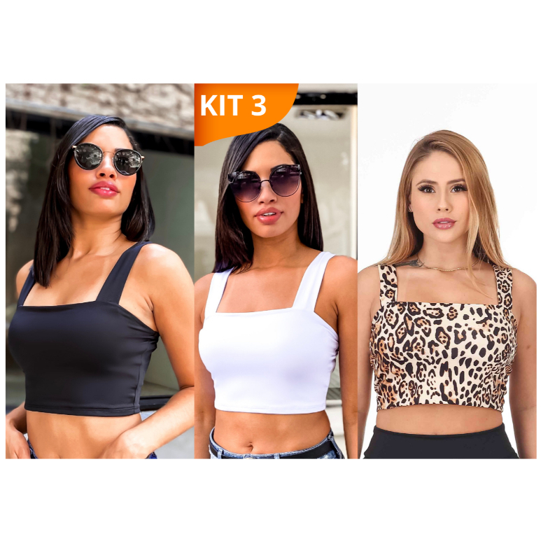 KIT 3: Cropped Alça Grossa Suplex - Várias Combinações