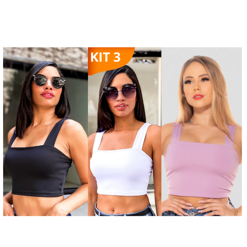 KIT 3: Cropped Alça Grossa Suplex - Várias Combinações