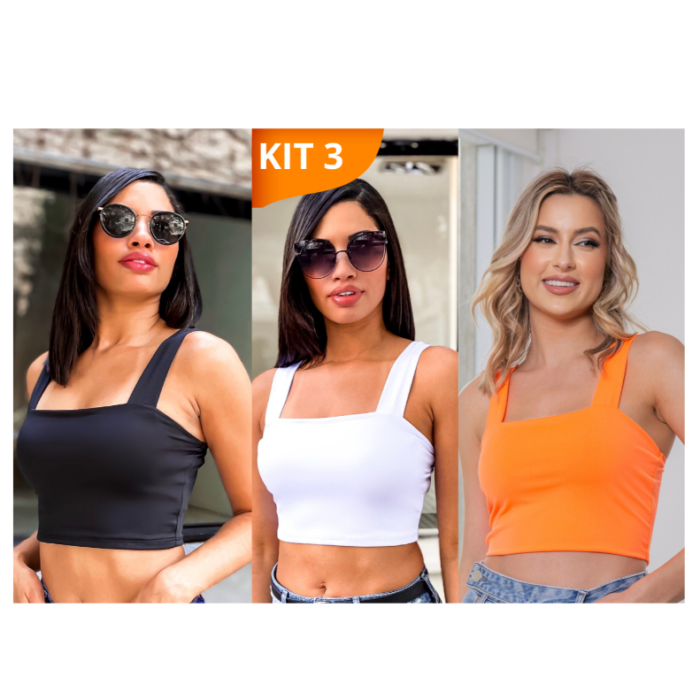 KIT 3: Cropped Alça Grossa Suplex - Várias Combinações