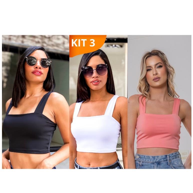 KIT 3: Cropped Alça Grossa Suplex - Várias Combinações