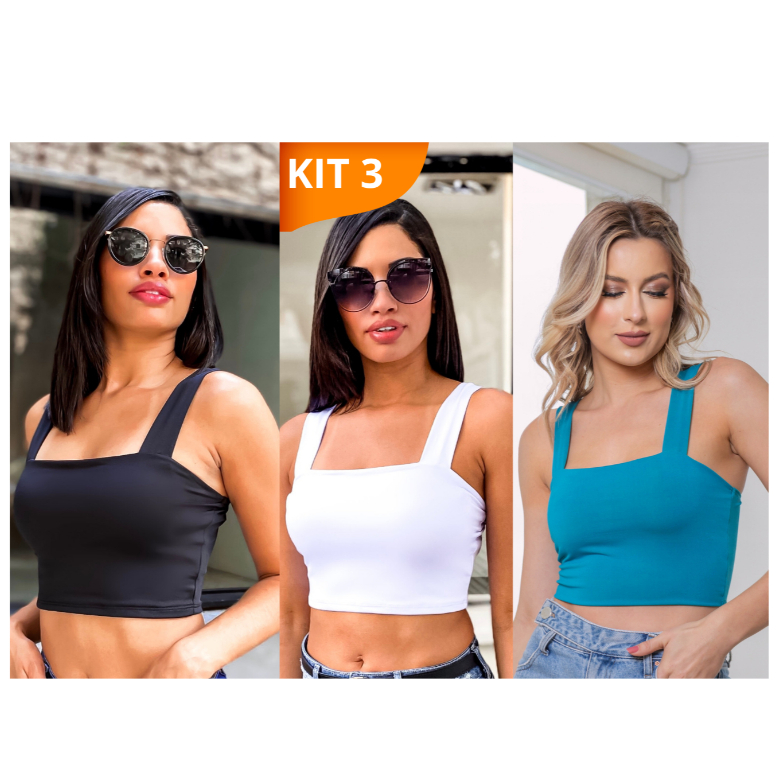 KIT 3: Cropped Alça Grossa Suplex - Várias Combinações