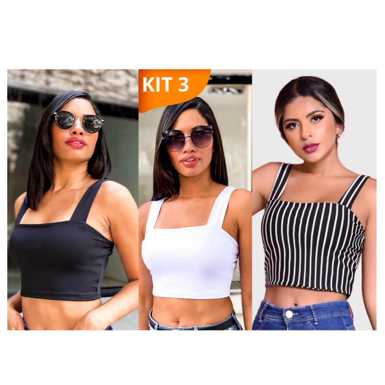 KIT 3: Cropped Alça Grossa Suplex - Várias Combinações