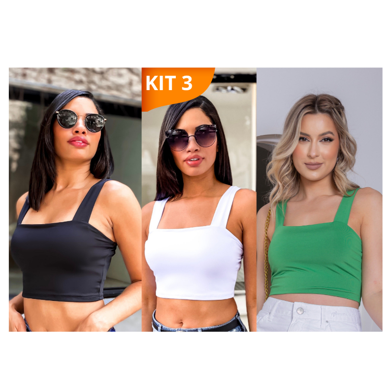 KIT 3: Cropped Alça Grossa Suplex - Várias Combinações