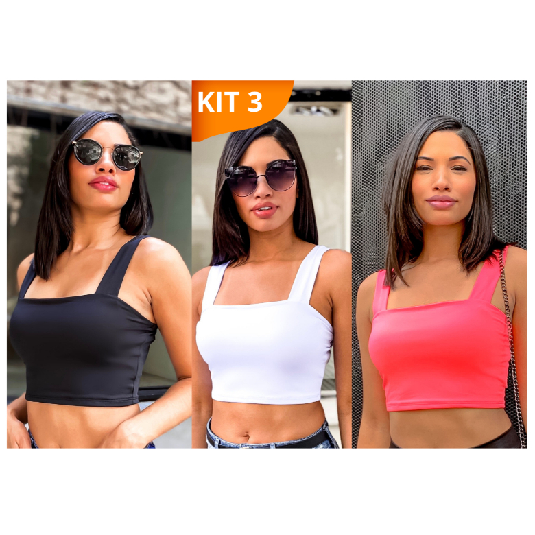 KIT 3: Cropped Alça Grossa Suplex - Várias Combinações