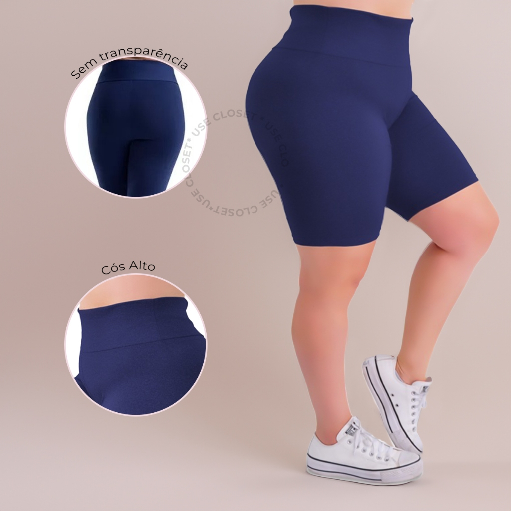 Kit C/2 Bermudas Plus Size Feminina Short Ciclista Roupa de Academia Fitness Bermuda Cós Alto