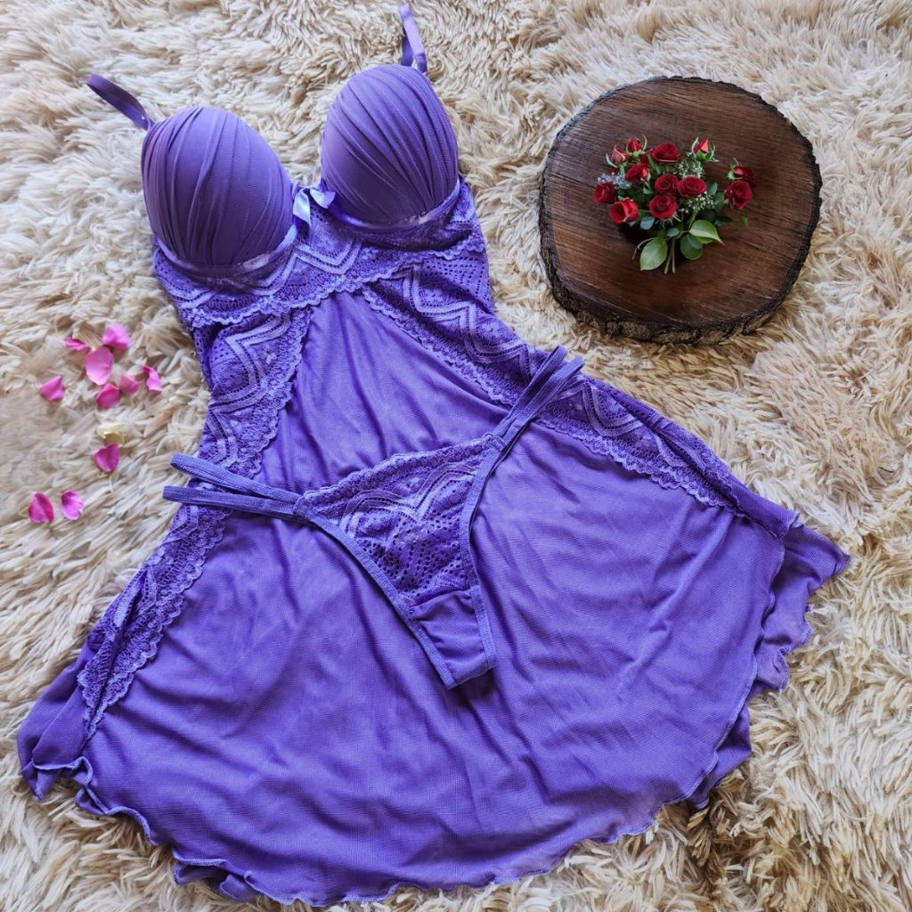 Camisola com Bojo confortavel Calcinha Fio dental sensual e Leve Pijama Feminino Langerie Soutien Camisolas